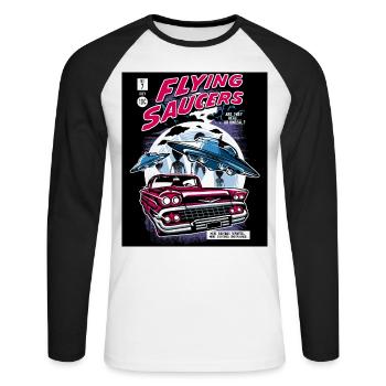 Alien Kidnapping Comic Ufo Flying Saucer - Unisex Long Sleeve Baseball T-Shirt - white/black - Front - Nik (191cm)