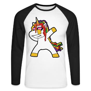 Mignon drôle drôle fable de licornes de Licorne - T-shirt baseball manches longues Homme - blanc/noir - Devant - Nik (191cm)