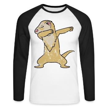 Rétro Vintage Grunge Dabbing Dab Ferret - T-shirt baseball manches longues Homme - blanc/noir - Devant - Nik (191cm)