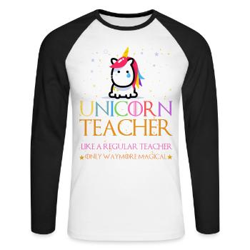 Unicorn Teacher Shirts - T-shirt baseball manches longues Homme - blanc/noir - Devant - Nik (191cm)