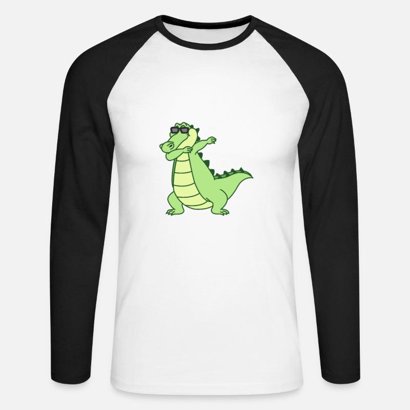 Crocodile Dabbing Dab Dance Geschenk - Unisex Baseballshirt langarm - Weiß/Schwarz