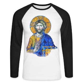 Jesus Christ Mosaic Art in Hagia-Sophia - Unisex Long Sleeve Baseball T-Shirt - white/black - Front - Nik (191cm)