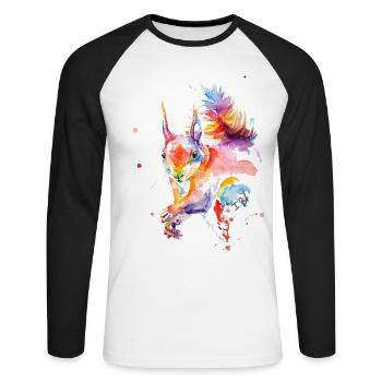Buntes Aquarell Eichhörnchen - Unisex Baseballshirt langarm - Weiß/Schwarz - Vorne - Nik (191cm)