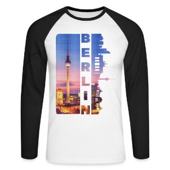 Berlin Germany City Skyline Home Love - Unisex Long Sleeve Baseball T-Shirt - white/black - Front - Nik (191cm)