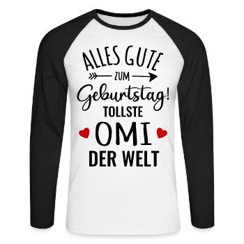 Alles Gute zum Geburtstag beste Oma tollste Omi - Unisex Baseballshirt langarm - Weiß/Schwarz - Vorne - Nik (191cm)