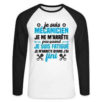 Je suis mécanicien je ne m'arrête humour cadeau - T-shirt baseball manches longues Homme - blanc/noir - Devant - Nik (191cm)