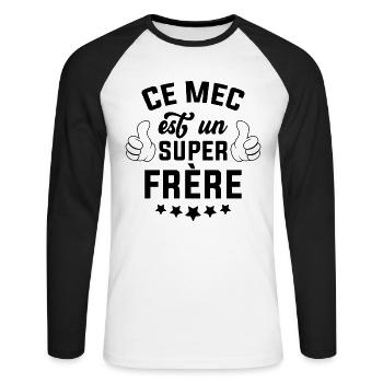 Ce mec est un super frère - T-shirt baseball manches longues Homme - blanc/noir - Devant - Nik (191cm)