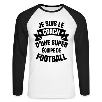 Je suis le coach d'une super équipe de football - T-shirt baseball manches longues Homme - blanc/noir - Devant - Nik (191cm)