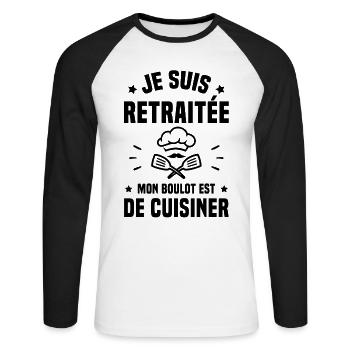 Je suis retraitée mon boulot est de cuisiner - T-shirt baseball manches longues Homme - blanc/noir - Devant - Nik (191cm)