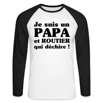 je suis un papa et routier qui déchire - T-shirt baseball manches longues Homme - blanc/noir - Devant - Nik (191cm)