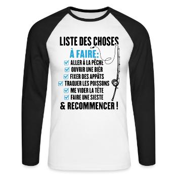 La liste du pêcheur Cadeau humour pour pêcheur - T-shirt baseball manches longues Homme - blanc/noir - Devant - Nik (191cm)