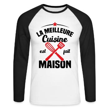 La Meilleure Cuisine est fait Maison - T-shirt baseball manches longues Homme - blanc/noir - Devant - Nik (191cm)
