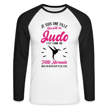 Une fille de judo c'est comme une fille normale - T-shirt baseball manches longues Homme - blanc/noir - Devant - Nik (191cm)