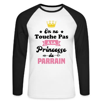 On ne touche pas à la princesse de parrain - T-shirt baseball manches longues Homme - blanc/noir - Devant - Nik (191cm)