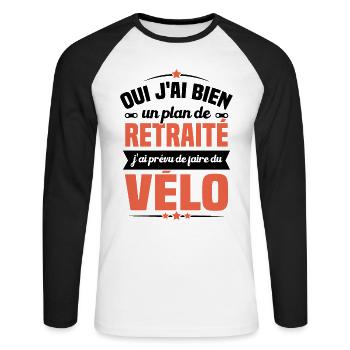 Un plan de retraite j'ai prévu de faire du vélo - T-shirt baseball manches longues Homme - blanc/noir - Devant - Nik (191cm)