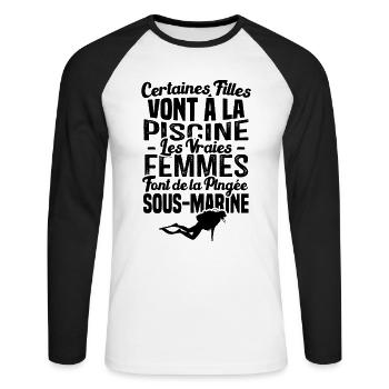 Les vraies femmes font de la plongée sous marine - T-shirt baseball manches longues Homme - blanc/noir - Devant - Nik (191cm)