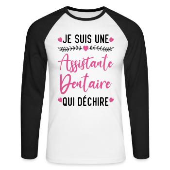 Je suis Assistante Dentaire qui Déchire - T-shirt baseball manches longues Homme - blanc/noir - Devant - Nik (191cm)