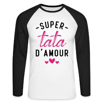 Cadeau Femme Super tata d'amour - T-shirt baseball manches longues Homme - blanc/noir - Devant - Nik (191cm)