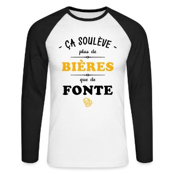 ça soulève plus de bières que de fonte - T-shirt baseball manches longues Homme - blanc/noir - Devant - Nik (191cm)