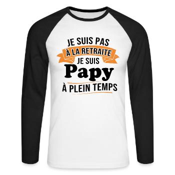 Je ne suis pas retraité je suis papy à plein temps - T-shirt baseball manches longues Homme - blanc/noir - Devant - Nik (191cm)