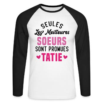 seules les meilleures soeurs sont promues tatie - T-shirt baseball manches longues Homme - blanc/noir - Devant - Nik (191cm)