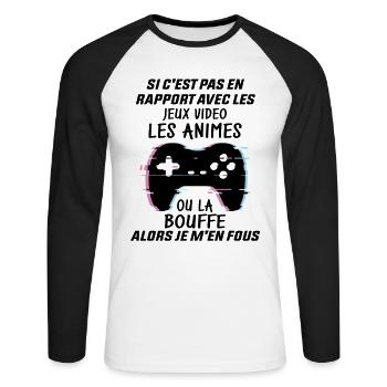 Si C'est Pas En Rapport Avec Les Mangas Jeux Vidéo - T-shirt baseball manches longues Homme - blanc/noir - Devant - Nik (191cm)