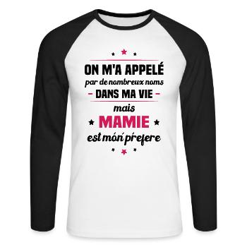 Mon nom parfait est mamie, Cadeau Grand-mère - T-shirt baseball manches longues Homme - blanc/noir - Devant - Nik (191cm)