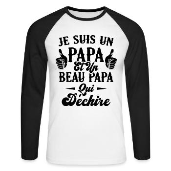 Je suis un papa et un beau papa qui déchire - T-shirt baseball manches longues Homme - blanc/noir - Devant - Nik (191cm)