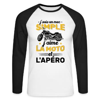 Je Suis Un Mec Simple J'aime La Moto Et L'apéro - T-shirt baseball manches longues Homme - blanc/noir - Devant - Nik (191cm)