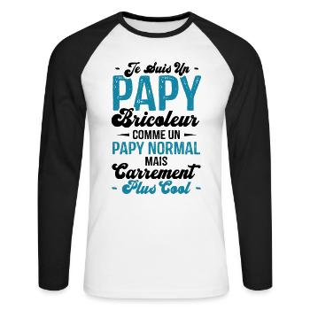 Papy bricoleur comme un papy normal - T-shirt baseball manches longues Homme - blanc/noir - Devant - Nik (191cm)