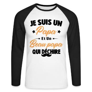 je suis un papa et beau-papa qui déchire - T-shirt baseball manches longues Homme - blanc/noir - Devant - Nik (191cm)