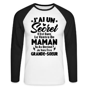 J'ai un secret je vais être grande sœur cadeau - T-shirt baseball manches longues Homme - blanc/noir - Devant - Nik (191cm)