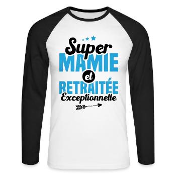 Super mamie et retraitée exceptionnelle - T-shirt baseball manches longues Homme - blanc/noir - Devant - Nik (191cm)