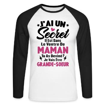 J'ai un secret je vais être grande sœur cadeau - T-shirt baseball manches longues Homme - blanc/noir - Devant - Nik (191cm)