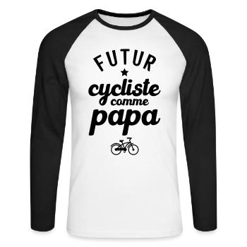 Futur cycliste comme papa - T-shirt baseball manches longues Homme - blanc/noir - Devant - Nik (191cm)