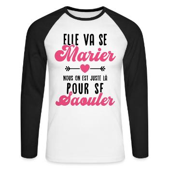 Elle va se marier - T-shirt baseball manches longues Homme - blanc/noir - Devant - Nik (191cm)