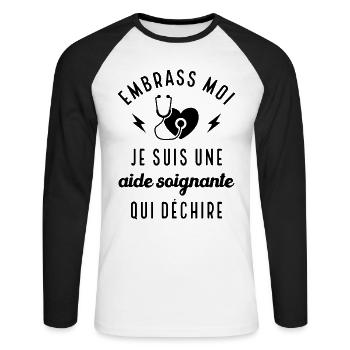 Embrasse moi je suis une aide-soignante cadeau - T-shirt baseball manches longues Homme - blanc/noir - Devant - Nik (191cm)