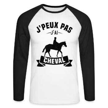 J'peux pas j'ai cheval - T-shirt baseball manches longues Homme - blanc/noir - Devant - Nik (191cm)