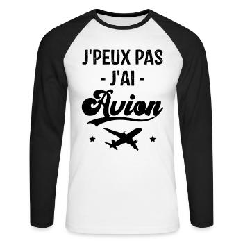 Cadeau Je peux pas j'ai avion humour aviation - T-shirt baseball manches longues Homme - blanc/noir - Devant - Nik (191cm)