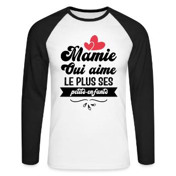 Mamie qui aime le plus ses petits enfants - T-shirt baseball manches longues Homme - blanc/noir - Devant - Nik (191cm)