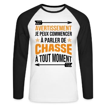 Je Peux Commencer À Parler De Chasse À Tout Moment - T-shirt baseball manches longues Homme - blanc/noir - Devant - Nik (191cm)