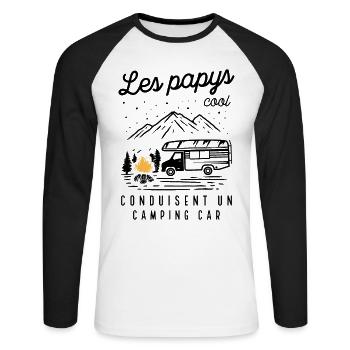 Les Papys Cool Conduisent Un Camping-car - T-shirt baseball manches longues Homme - blanc/noir - Devant - Nik (191cm)