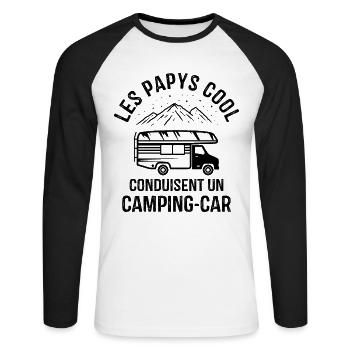 Les Papys Cool Conduisent Un Camping-car - T-shirt baseball manches longues Homme - blanc/noir - Devant - Nik (191cm)
