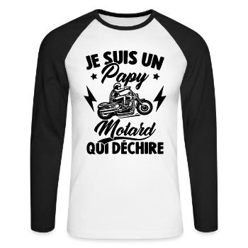 Je Suis Un Papy Motard Qui Déchire - T-shirt baseball manches longues Homme - blanc/noir - Devant - Nik (191cm)