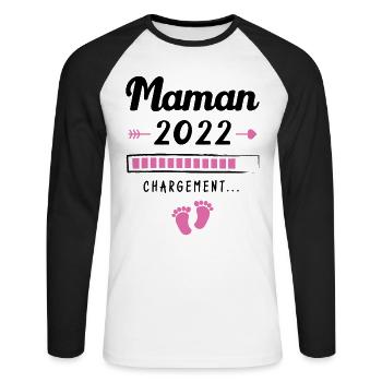 Maman 2022 Chargement, Cadeau future maman - T-shirt baseball manches longues Homme - blanc/noir - Devant - Nik (191cm)