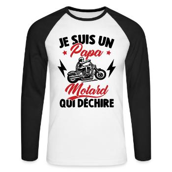 Je Suis Un Papa Motard Qui Déchire - T-shirt baseball manches longues Homme - blanc/noir - Devant - Nik (191cm)