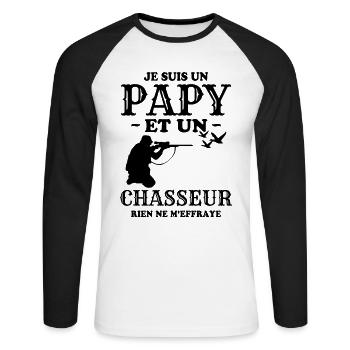 Je Suis Un Papa Et Un Chasseur - T-shirt baseball manches longues Homme - blanc/noir - Devant - Nik (191cm)