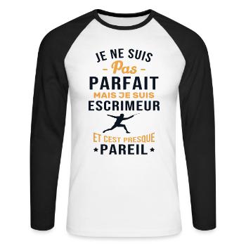 Je ne suis pas parfait mais je suis Escrimeur - T-shirt baseball manches longues Homme - blanc/noir - Devant - Nik (191cm)