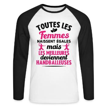 Les meilleures femmes deviennent handballeuses - T-shirt baseball manches longues Homme - blanc/noir - Devant - Nik (191cm)