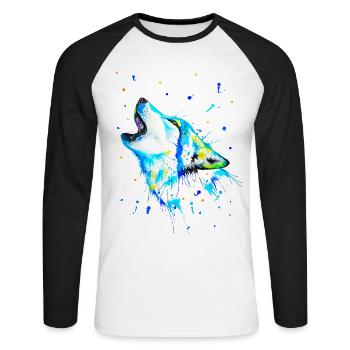 Blauer heulender Wolf - Unisex Baseballshirt langarm - Weiß/Schwarz - Vorne - Nik (191cm)